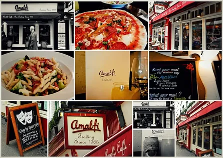 "Collage of food and drink establishments"