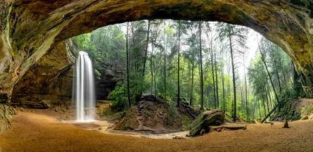 Waterfall between two forests