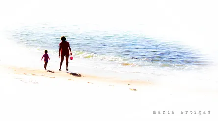 Mother and child at beach