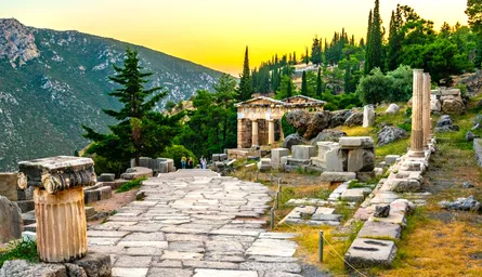 Greek ruins at sunset