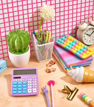 Desk with school supplies