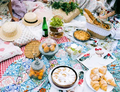 People sitting on picnic blanket