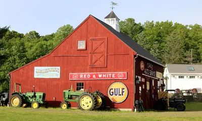 Barn with red sign