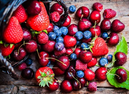 Strawberry, blueberry, raspberry and blackberry in basket