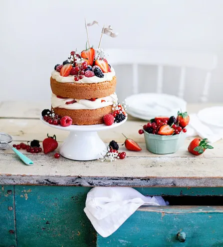Cake, table, berries, frosting