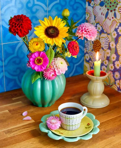 Flowery Mug and Candle