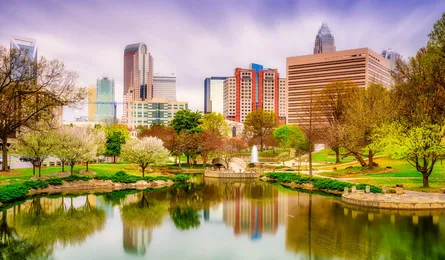 City skyline reflected on water