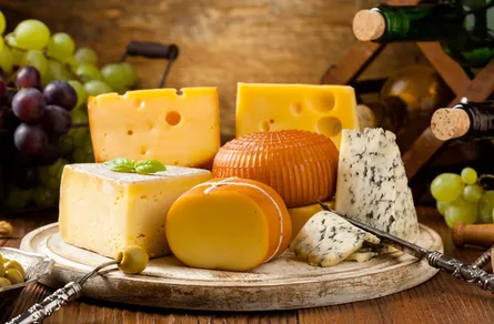 Cheese on wood board
