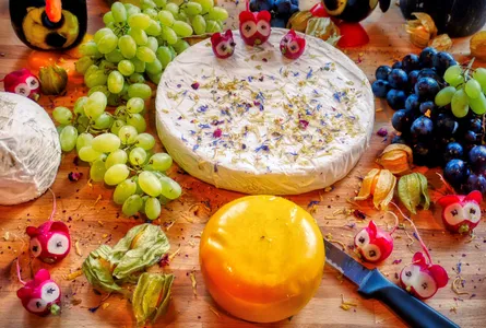 Cheese and grapes on platter