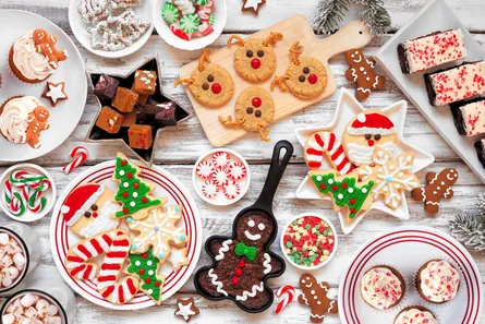 Colorful christmas desserts on table