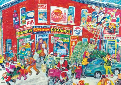 Busy winter market scene