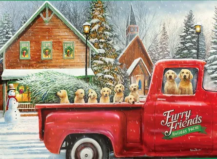 Cozy winter scene with puppies