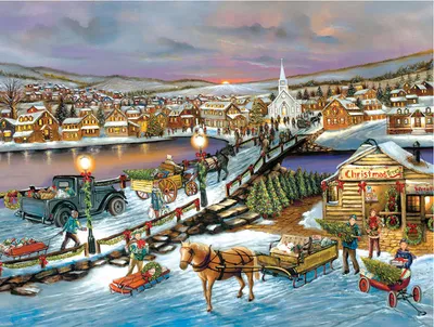 Small town christmas scene