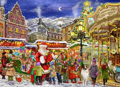 Festive winter village scene