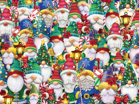 Colorful festive gnomes gathering