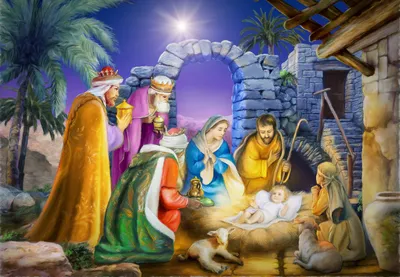 Nativity scene with visitors