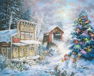 Christmas village in snow