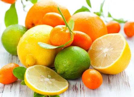 Fresh fruit arrangement on white table