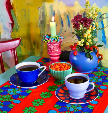 Coffee on plates next to bowl