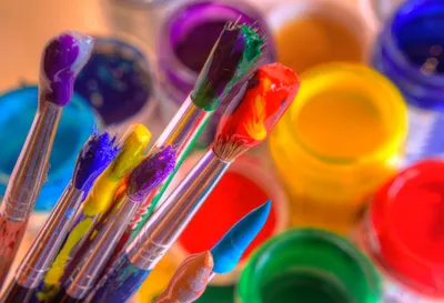 Colorful Paintbrushes and Palettes