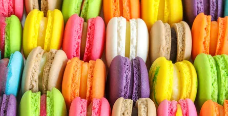 Colorful macarons on display