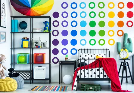 A rainbow of circles on wall