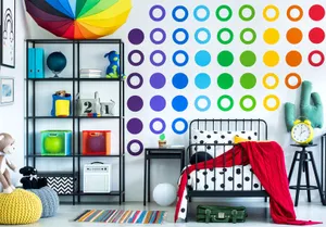 A rainbow of circles on wall