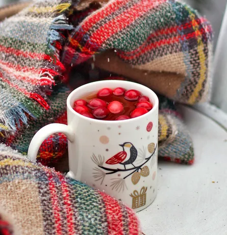 Mug of tea with red berries