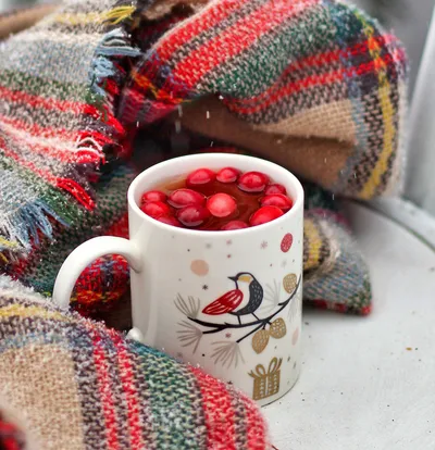 Mug of tea with red berries