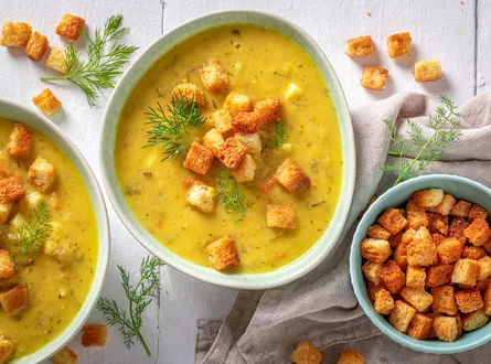 Four bowls of soup
