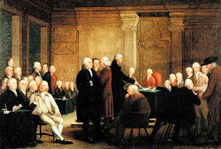 Historical scene, men, robe, power, discussion