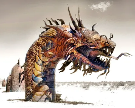 Dragon sculpture in desert