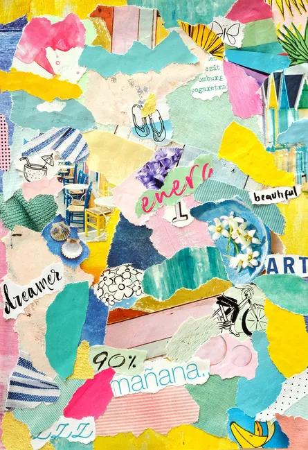 Scrap art collage with handwritten notes