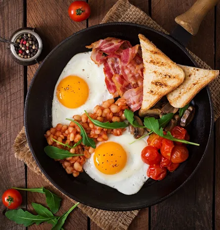 Full english breakfast on table