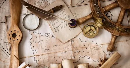 Ancient treasure map with compass