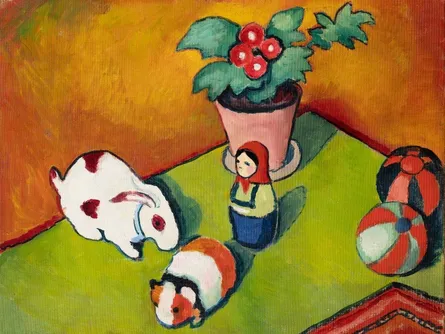 Woman and rabbits on table