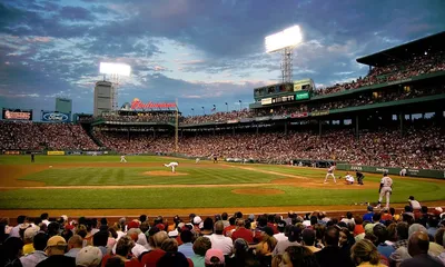 Sports stadium at sunset