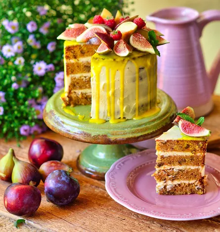 Decorative cake on plate