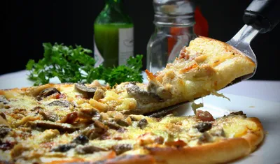 Sliced pizza with mushrooms