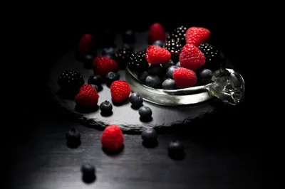 Fresh berries in glass bowl