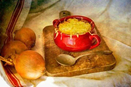 Soup in bowl on tray
