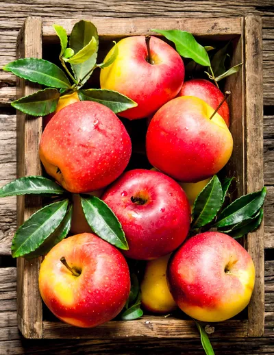 Red apples in box