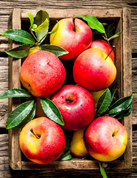 Red apples in box