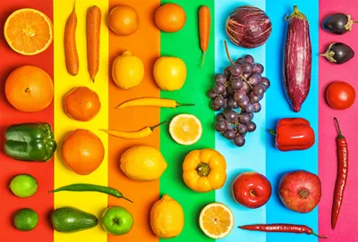 Colorful rainbow of fruits and vegetables