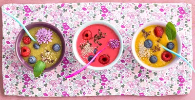 Smoothie bowls on table