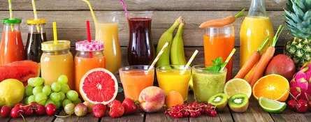Fruit and drinks on table