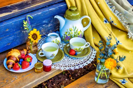 Tea set on table