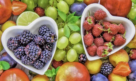 Fruit bunches, love heart and strawberries