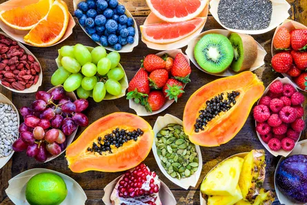 Colorful display of exotic fruits