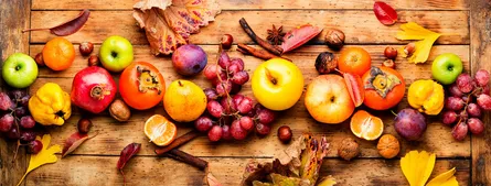 Fruit and vegetables on table